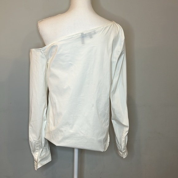 Theory White Crisp Ulrika One-Shoulder Asymmetric Shoulders Blouse Size Medium - Picture 6 of 9